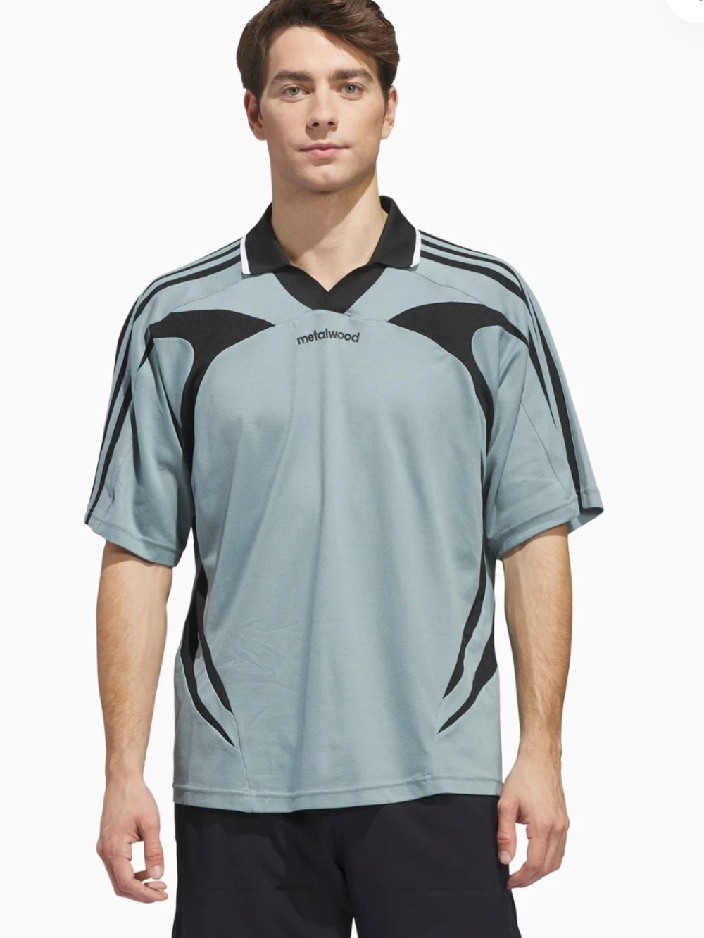 Adidas Originals x Metalwood  Relaxed Polo Shirt - Light Gray/Black Small